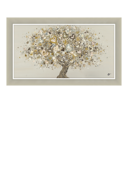 John Lewis Sara Otter 'Neutral Heart Tree' Framed Print, 72 x 122cm, Gold/Taupe, Gold / Taupe