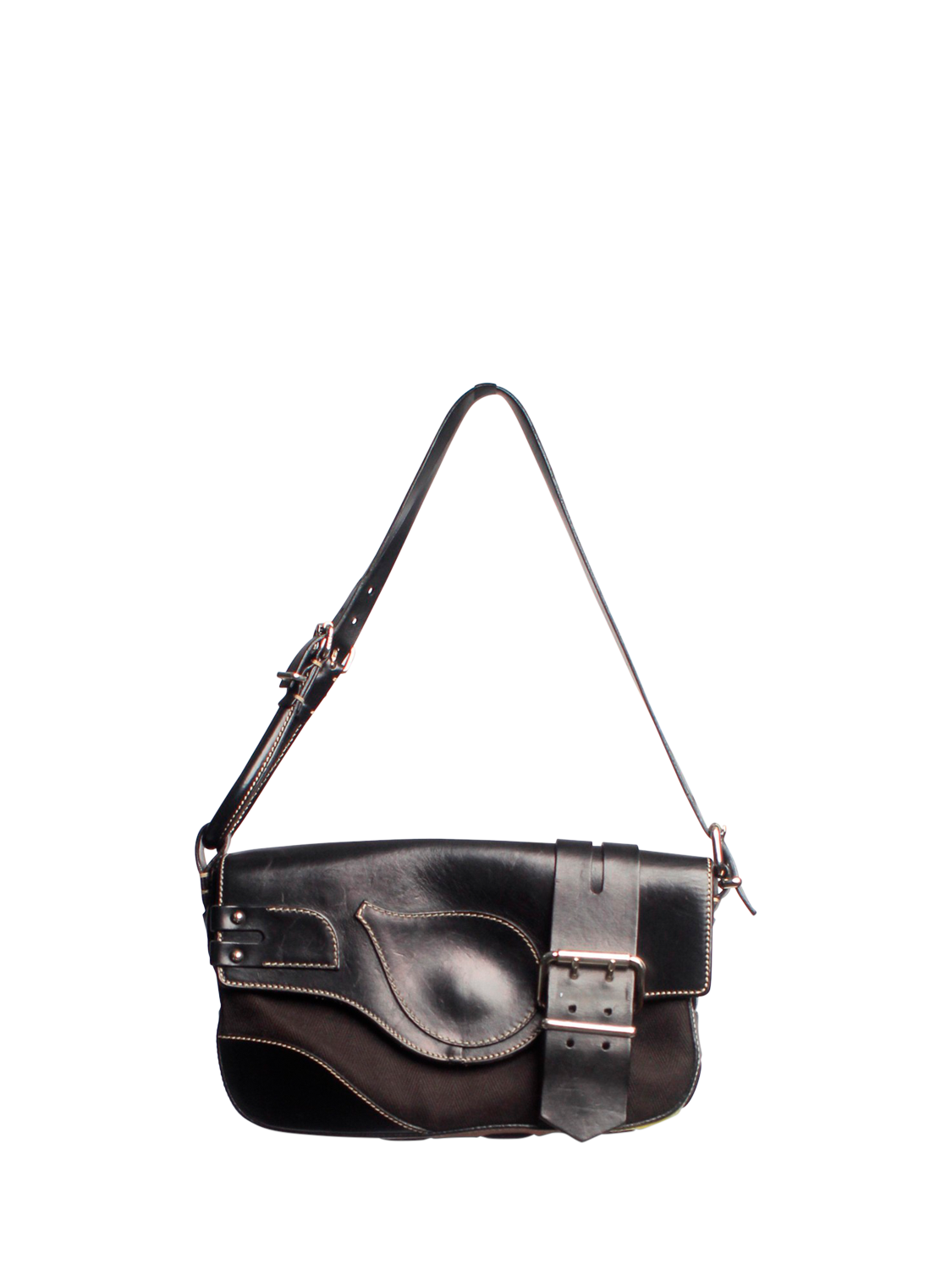 Pre loved Fendi Leather Buckle Shoulder Bag Black