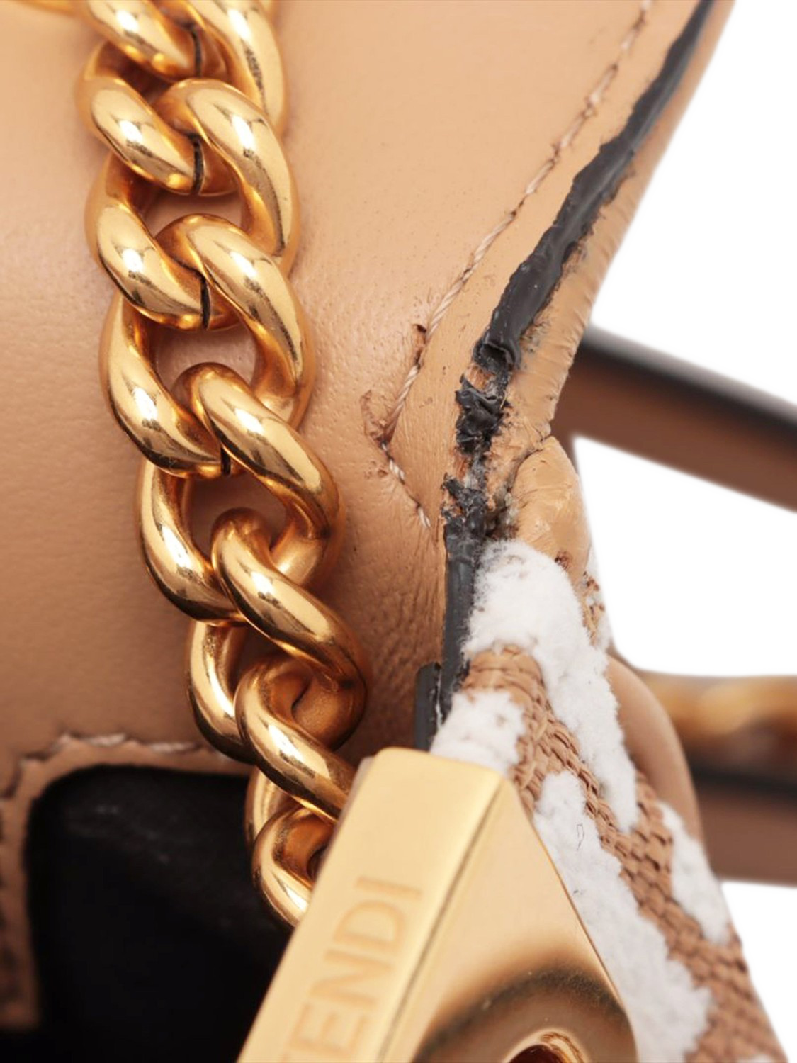 Product image 9 of 10, which shows Pre-loved Fendi Baguette Leather Chain Midi Shoulder Bag, Brown
