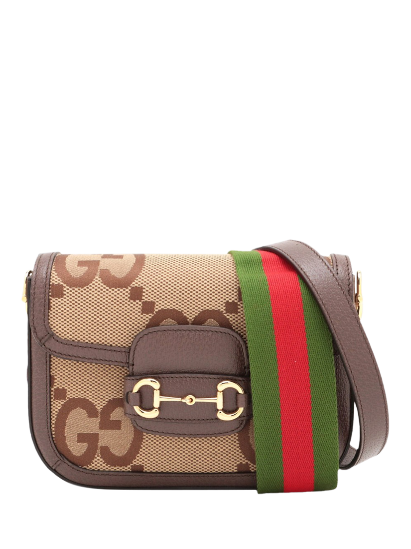 Pre-loved GUCCI 1955 Horsebit Canvas and Leather Shoulder Bag, Brown