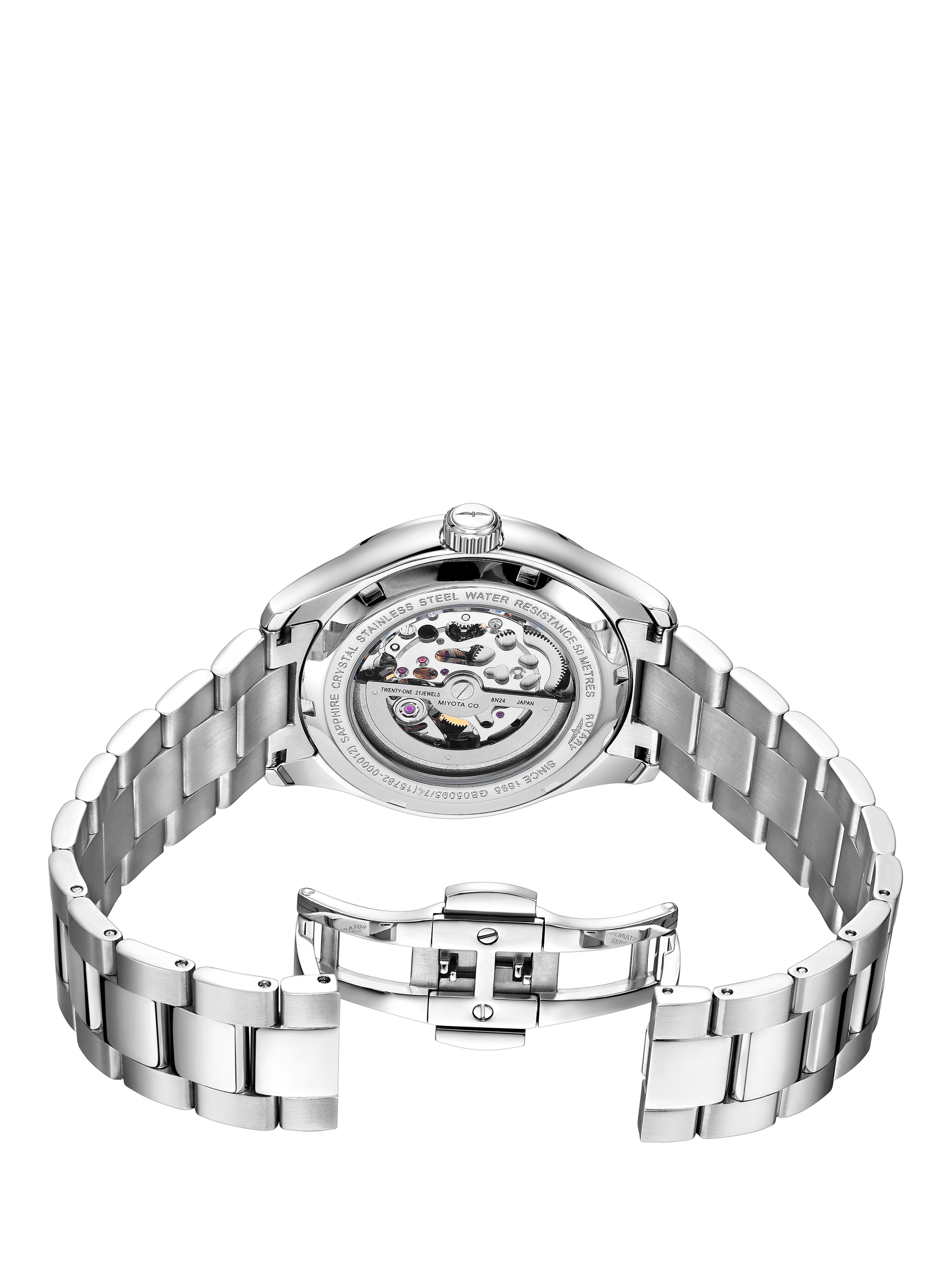 Product image 3 of 3, which shows Rotary GB05095/74 Men's Contemporary Automatic Bracelet Strap Watch, Silver