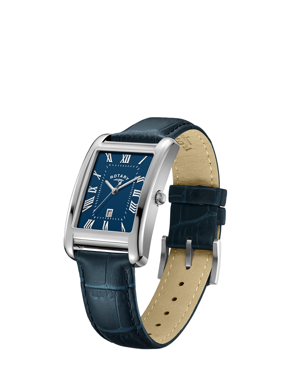 Product image 2 of 3, which shows Rotary GS05750/66 Men's Dress Date Leather Strap Watch, Silver/Blue