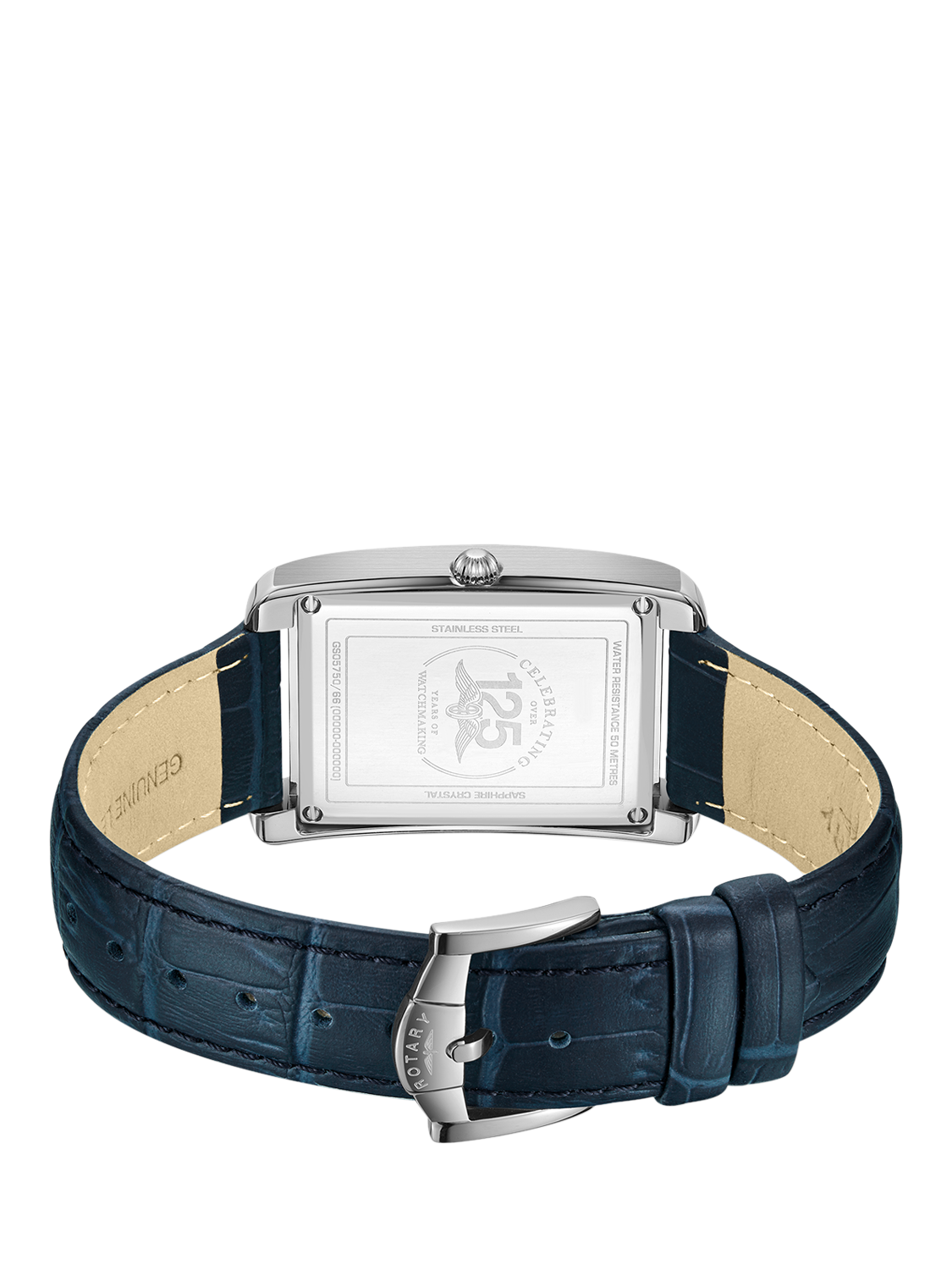 Product image 3 of 3, which shows Rotary GS05750/66 Men's Dress Date Leather Strap Watch, Silver/Blue