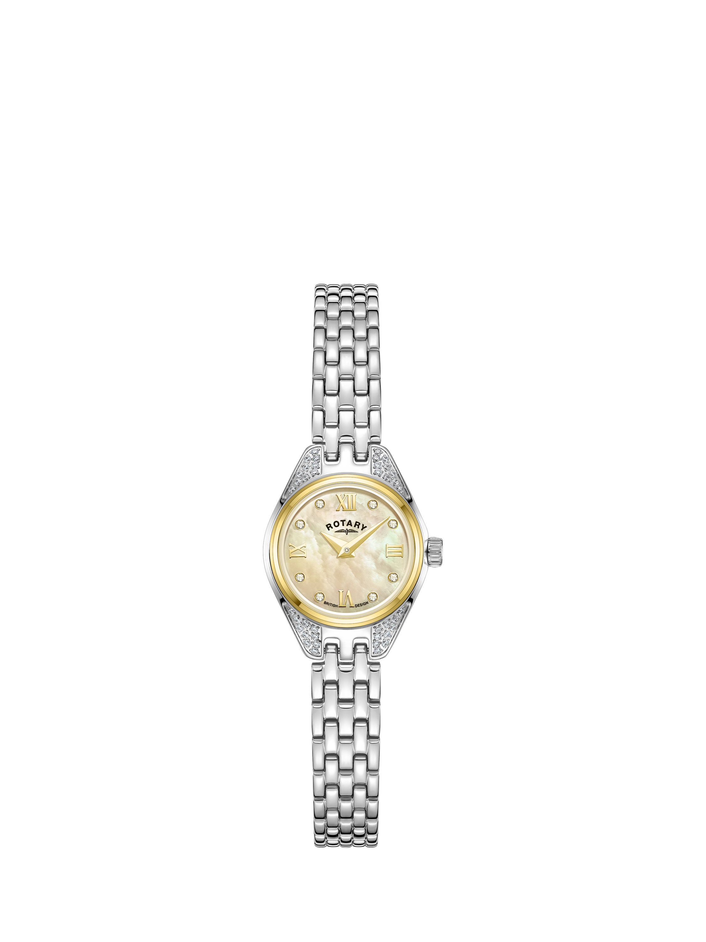 Rotary LB05141 94 D Women s Traditional Cocktail Roman Numeral Bracelet Strap Watch Silver Champagne