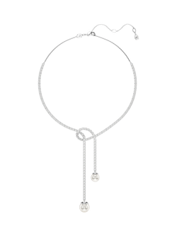 Swarovski Matrix Crystal Faux Pearl Statement Necklace, Silver - view 2, Silver