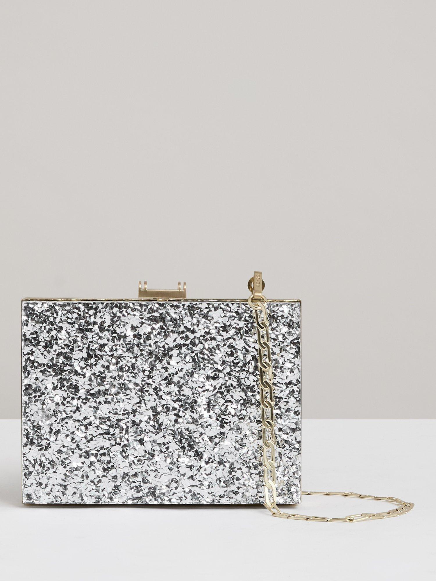 Silver glitter clutch bag online