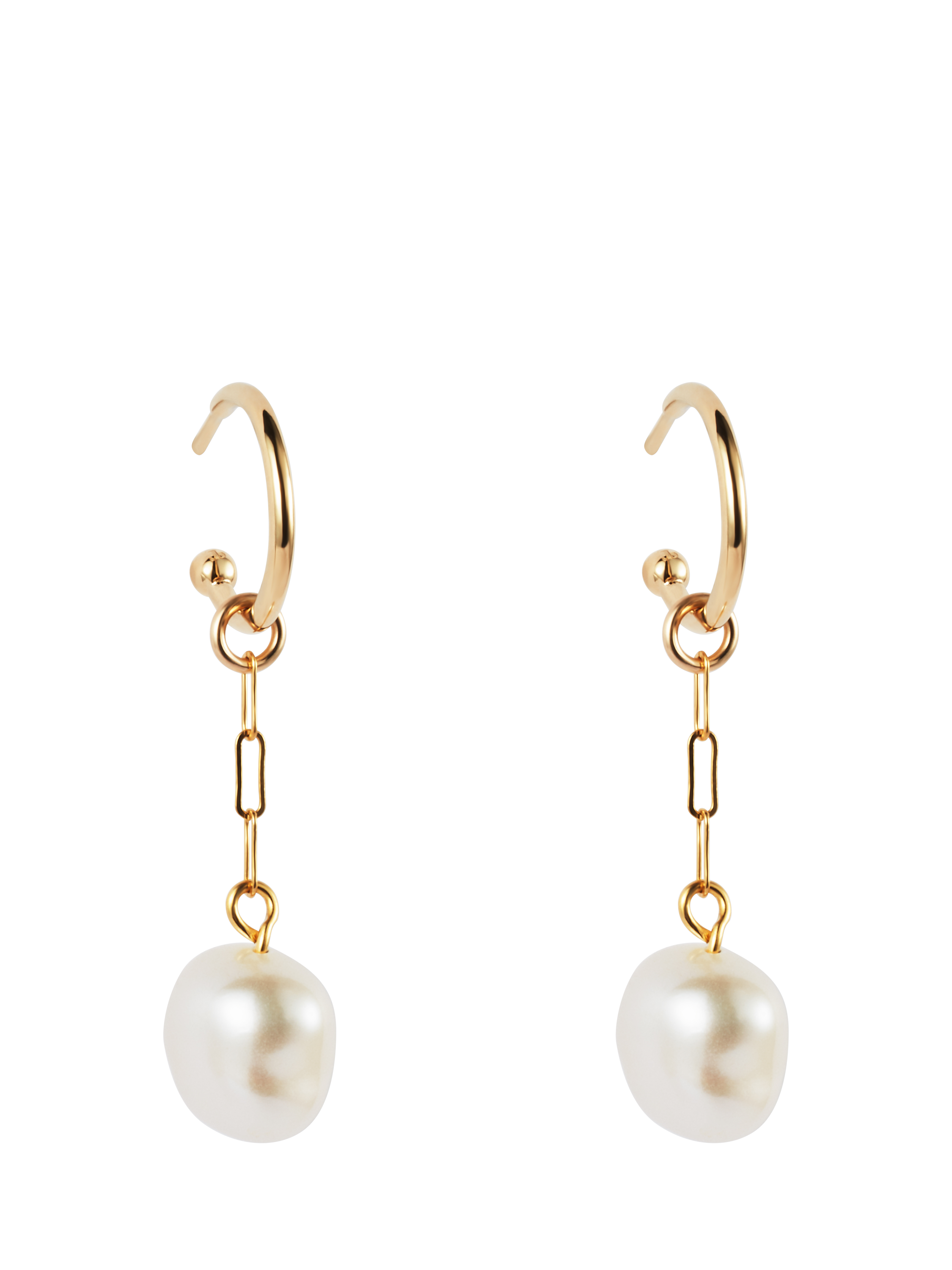 Toolally x Laura Whitmore Pearl Long Drop Earrings, Gold/Pearl