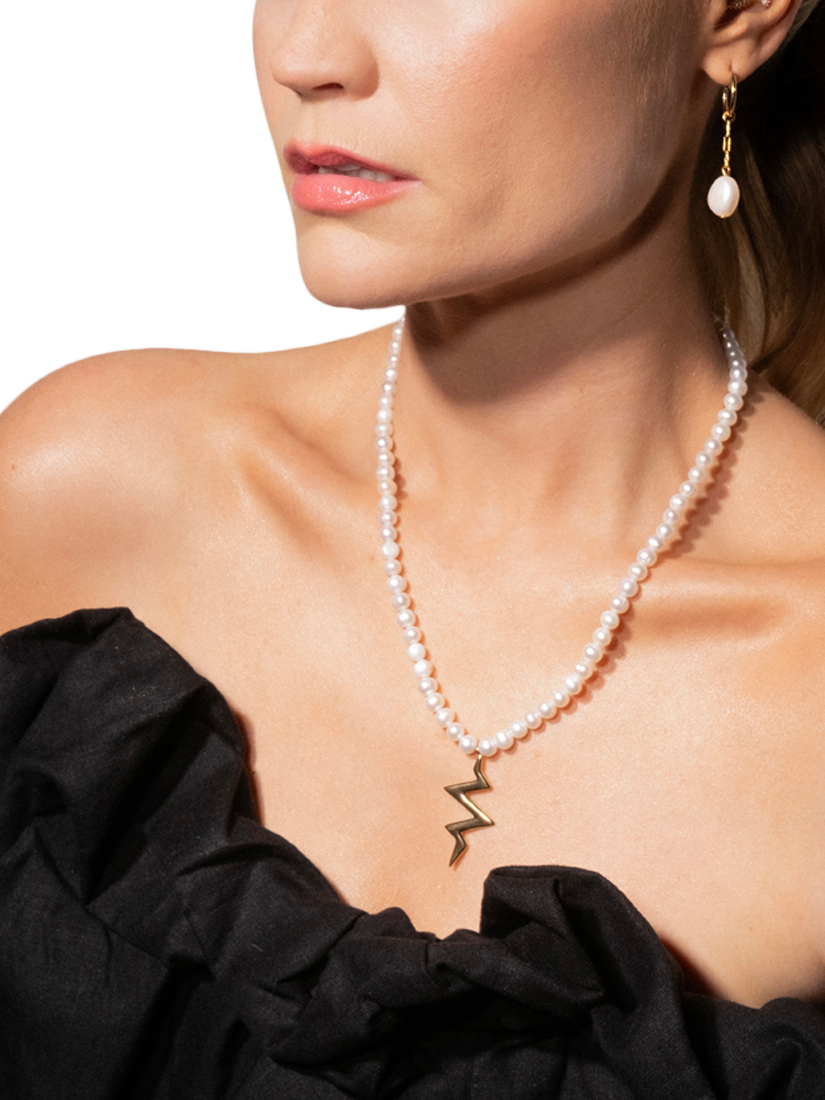 Product image 2 of 4, which shows Toolally x Laura Whitmore Beat Pearl Necklace, Pearl/Gold