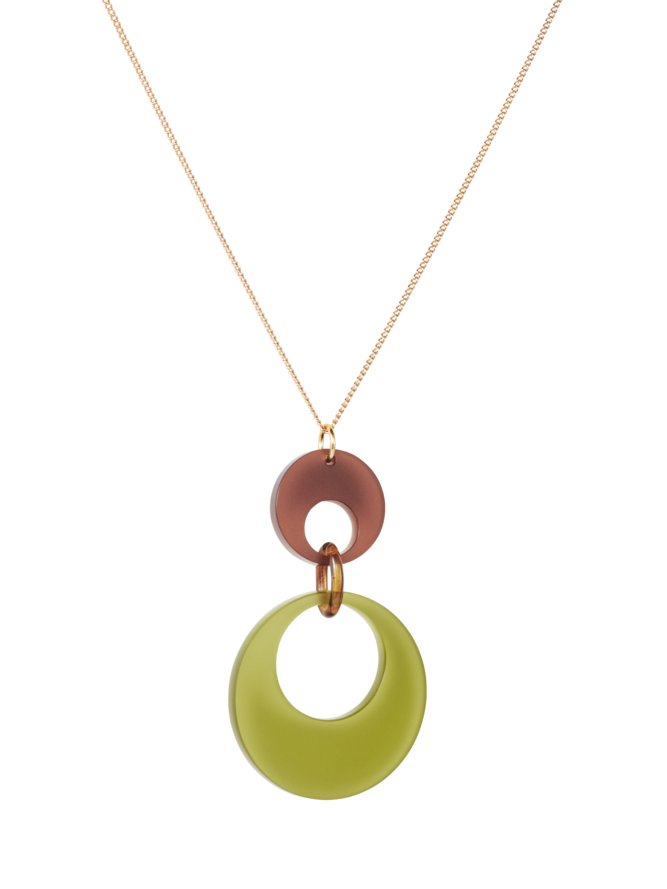 Product image 1 of 2, which shows Toolally x Laura Whitmore Swinging Circles Pendant Necklace, Brown/Green/Gold
