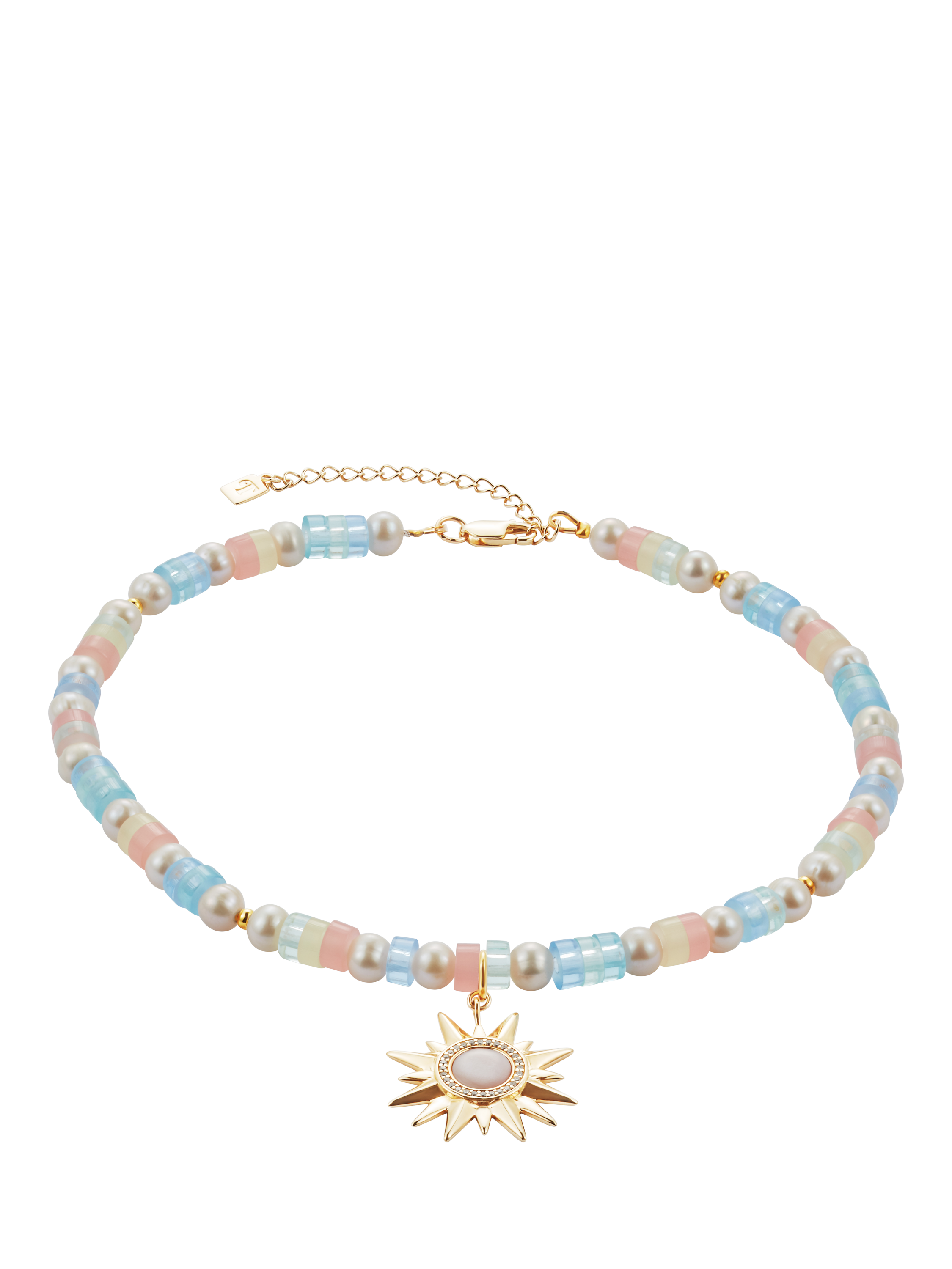 Toolally x Laura Whitmore Sunburst Collar Necklace, Pink Pastel/Gold
