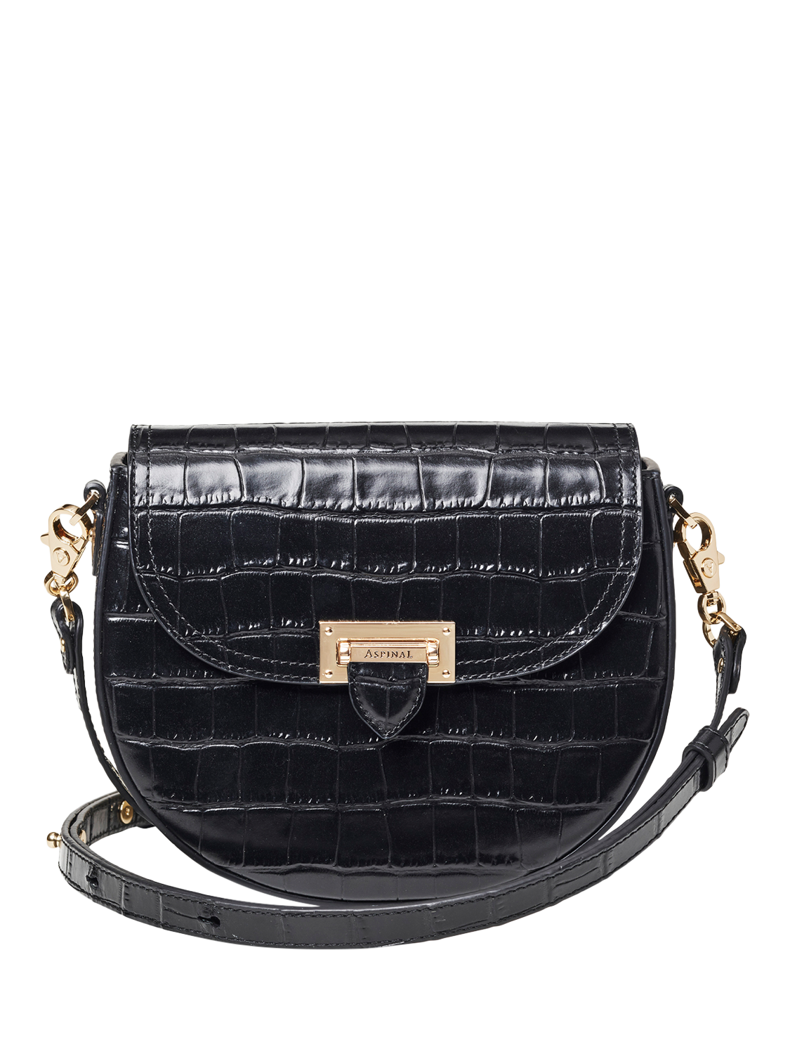 Aspinal of London Portobello Croc Effect Leather Crossbody Bag, Black