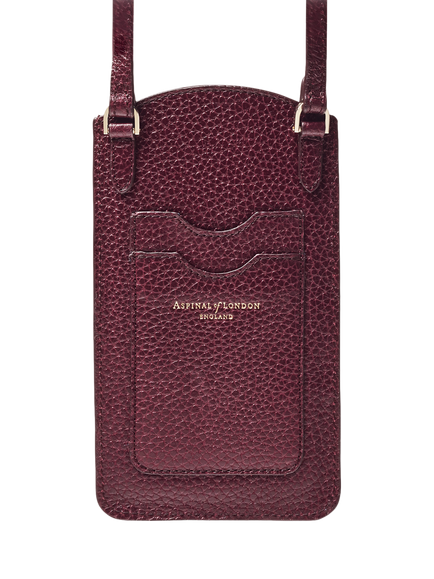 Aspinal of London Pebble Leather London Phone Case Crossbody Pouch - view 2, Burgundy