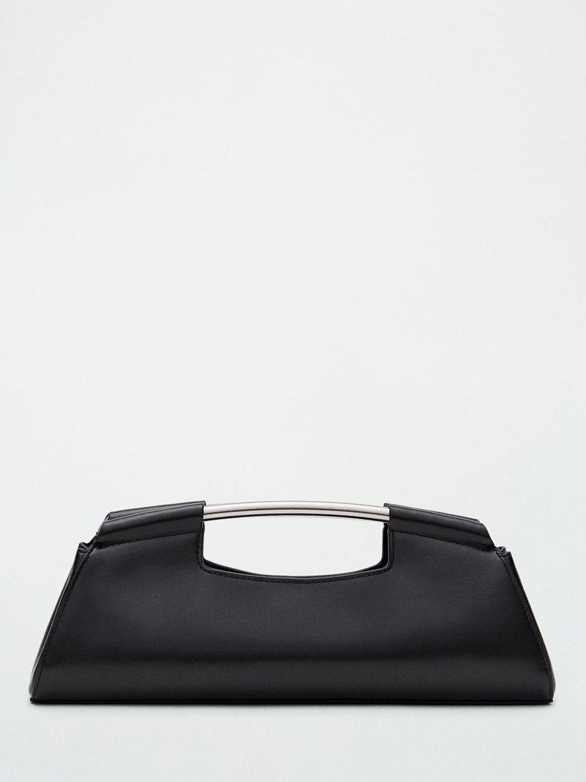 Mango Canoli Leather Clutch Bag, Black