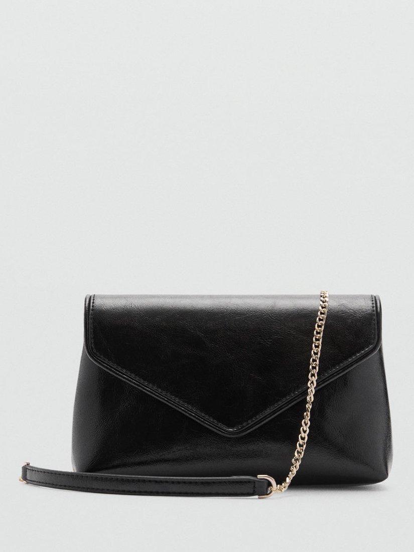 Mango Eugenia Flapover Clutch Bag, Black
