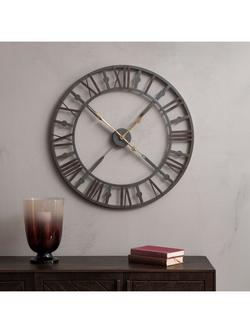 Libra Interiors Analogue Roman Numeral Skeleton Wall Clock, 73cm, Antique Grey - view 2, Grey; Rusty