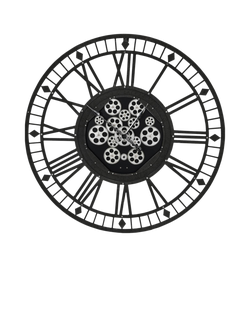 Libra Interiors Gibbons Roman Numeral Skeleton Wall Clock, 90cm, Black, Black