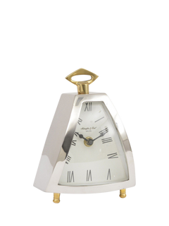 Libra Interiors Isosceles Curved Front Roman Numeral Mantle Clock, Silver/Brass