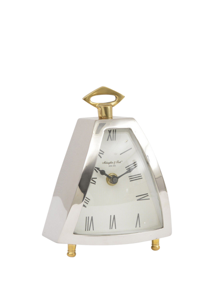 Libra Interiors Isosceles Curved Front Roman Numeral Mantle Clock, Silver/Brass, Silver; Brass