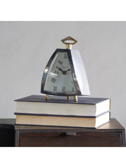 Libra Interiors Isosceles Curved Front Roman Numeral Mantle Clock, Silver/Brass - view 2, Silver; Brass