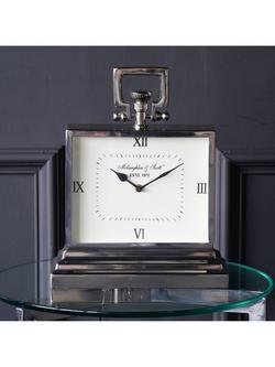 Libra Interiors Latham Small Aluminium Rectangular Mantel Clock, Nickel - view 2, Silver