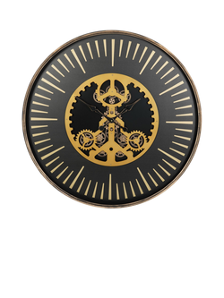 Libra Interiors Palladium Centre Moving Cogs Dial Large Wall Clock, 100cm, Black/Gold, Black Gold