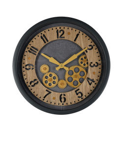 Libra Interiors Palladium Wood Dials Wall Clock, 32.8cm, Black, Black