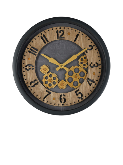 Libra Interiors Palladium Wood Dials Wall Clock, 32.8cm, Black, Black