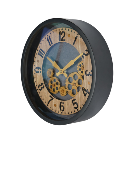 Libra Interiors Palladium Wood Dials Wall Clock, 32.8cm, Black - view 2, Black