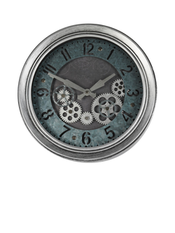 Libra Interiors Palladium Moving Cogs Dial Wall Clock, 33.5cm, Antique Silver, Antique Silver