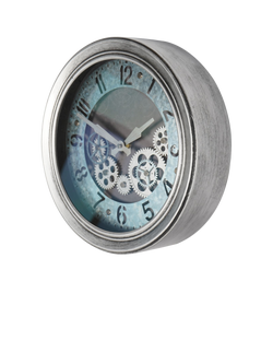 Libra Interiors Palladium Moving Cogs Dial Wall Clock, 33.5cm, Antique Silver - view 2, Antique Silver