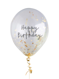 Hootyballoo Happy Birthday Gold Confetti Balloons, Pack of 5