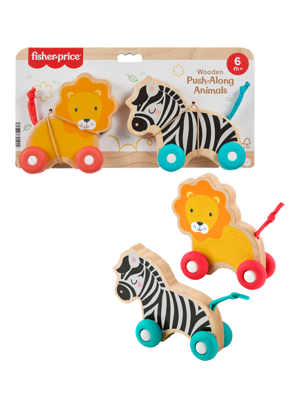 Fisher-Price Wooden Push Along Animals, Pack of 2, Multi