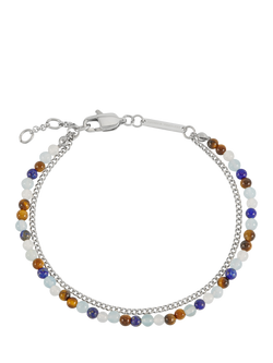 BARTLETT LONDON Tiger's Eye and Lapis Gemstone Double Beaded Bracelet, Silver, Silver