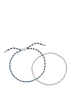 BARTLETT LONDON Men's Cord & Beaded Stretch Bracelets, Blue/Silver