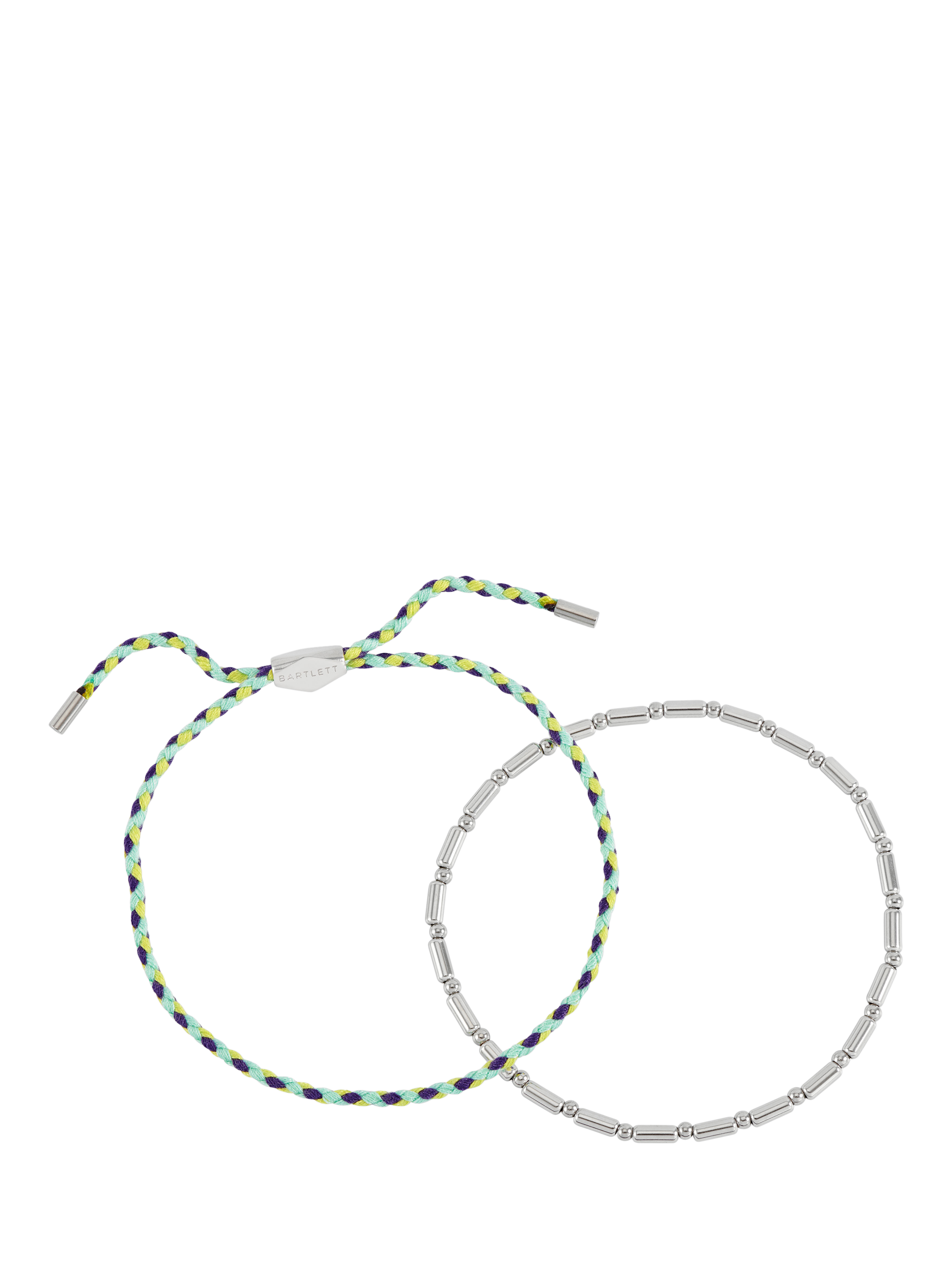 Product image 1 of 1, which shows BARTLETT LONDON Men's Cord & Beaded Stretch Bracelets, Green/Silver