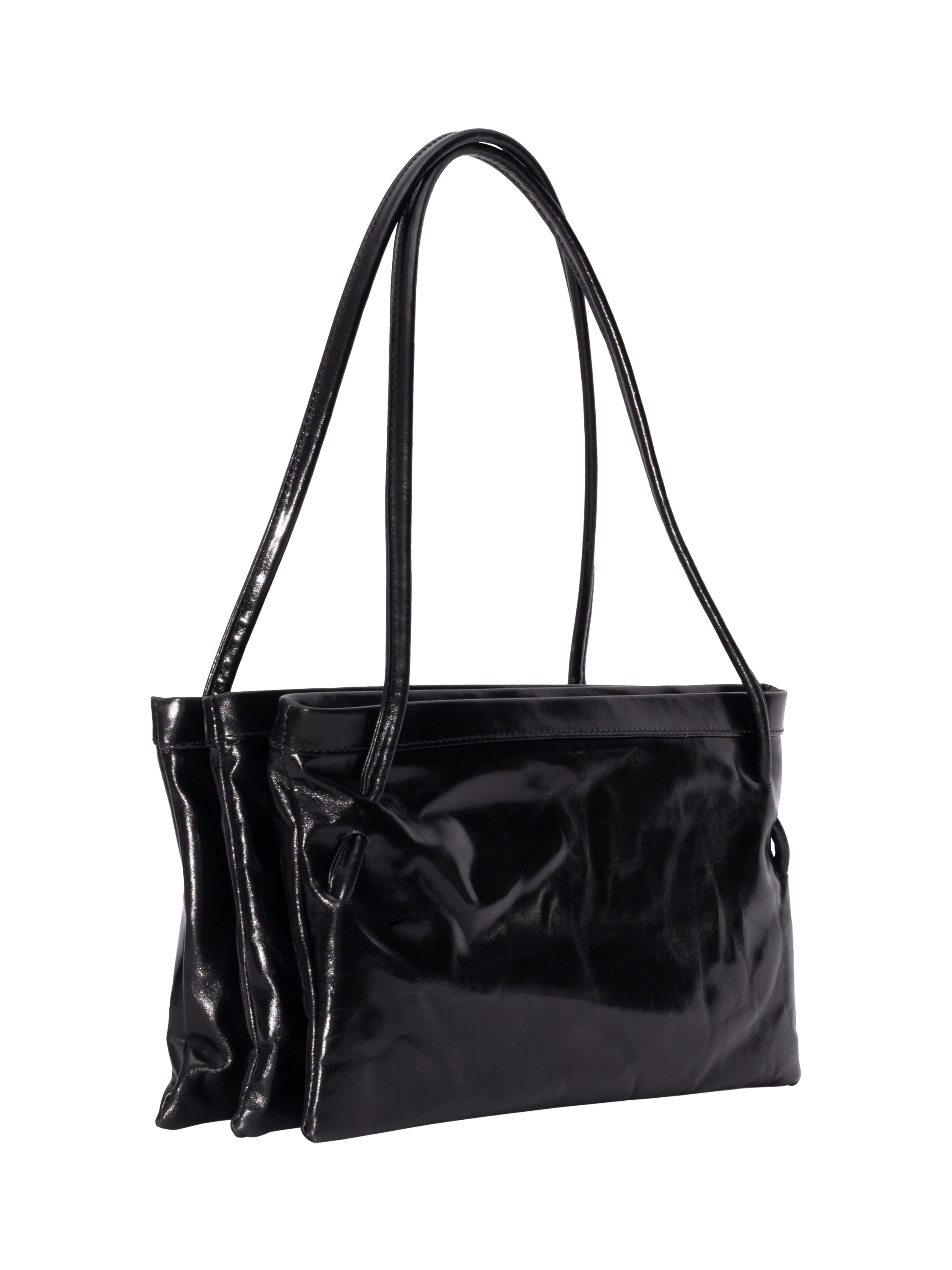 Product image 2 of 3, which shows BY FAR Hannah Leather Triple Zip Shoulder Bag, Black