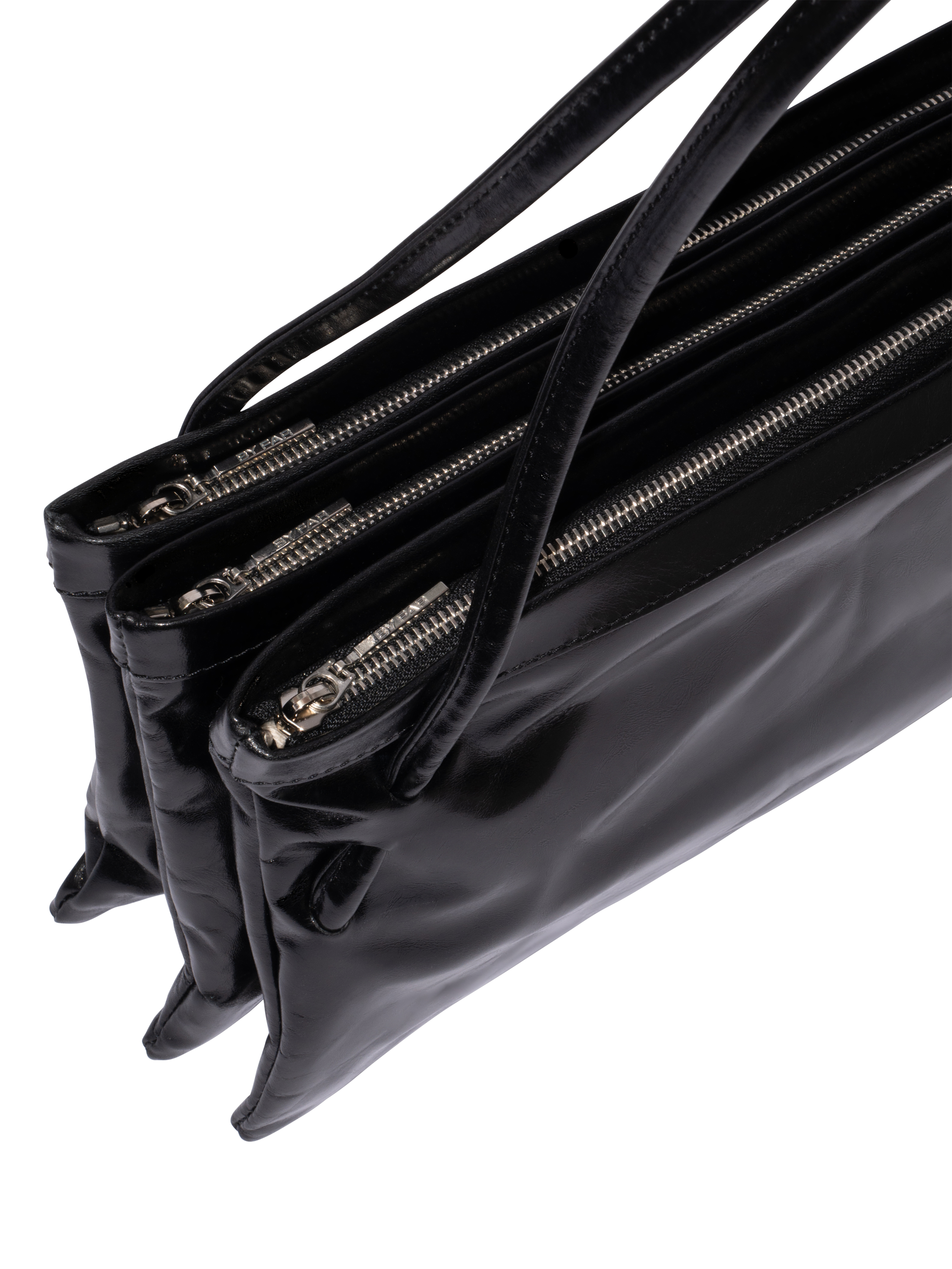 Product image 3 of 3, which shows BY FAR Hannah Leather Triple Zip Shoulder Bag, Black
