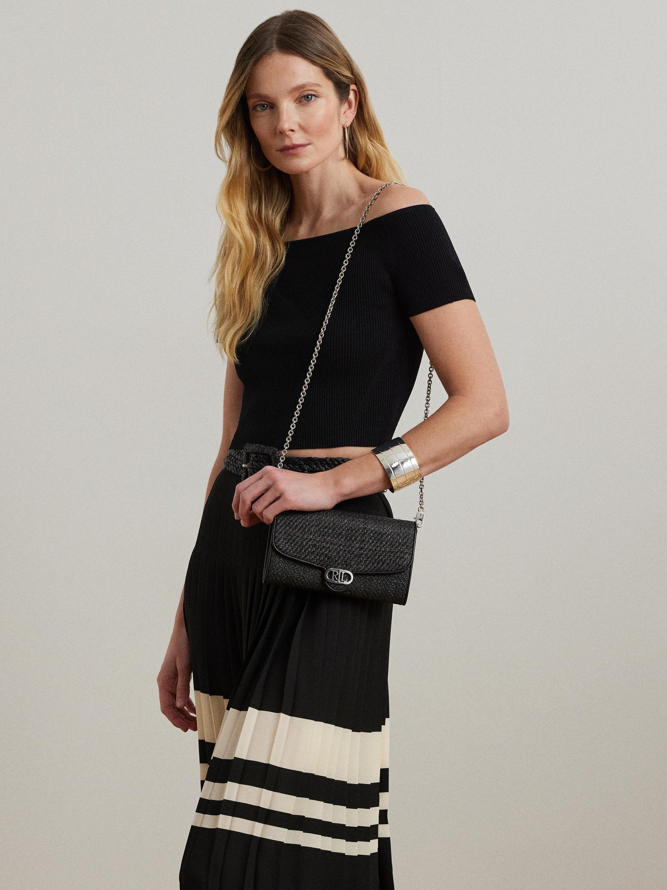 Product image 1 of 2, which shows Lauren Ralph Lauren Adair Leather Medium Crossbody Bag, Black/Black