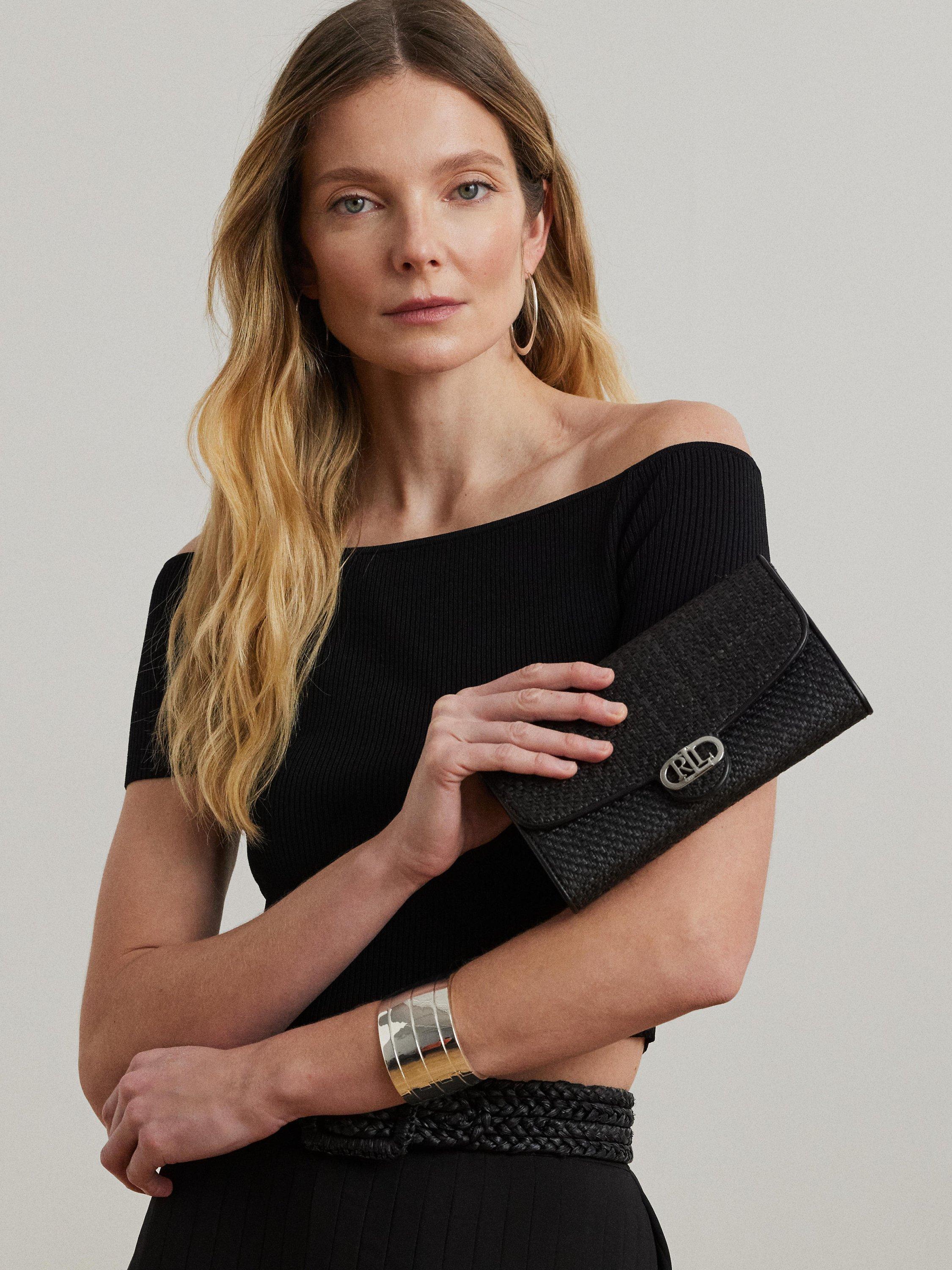 Product image 2 of 2, which shows Lauren Ralph Lauren Adair Leather Medium Crossbody Bag, Black/Black