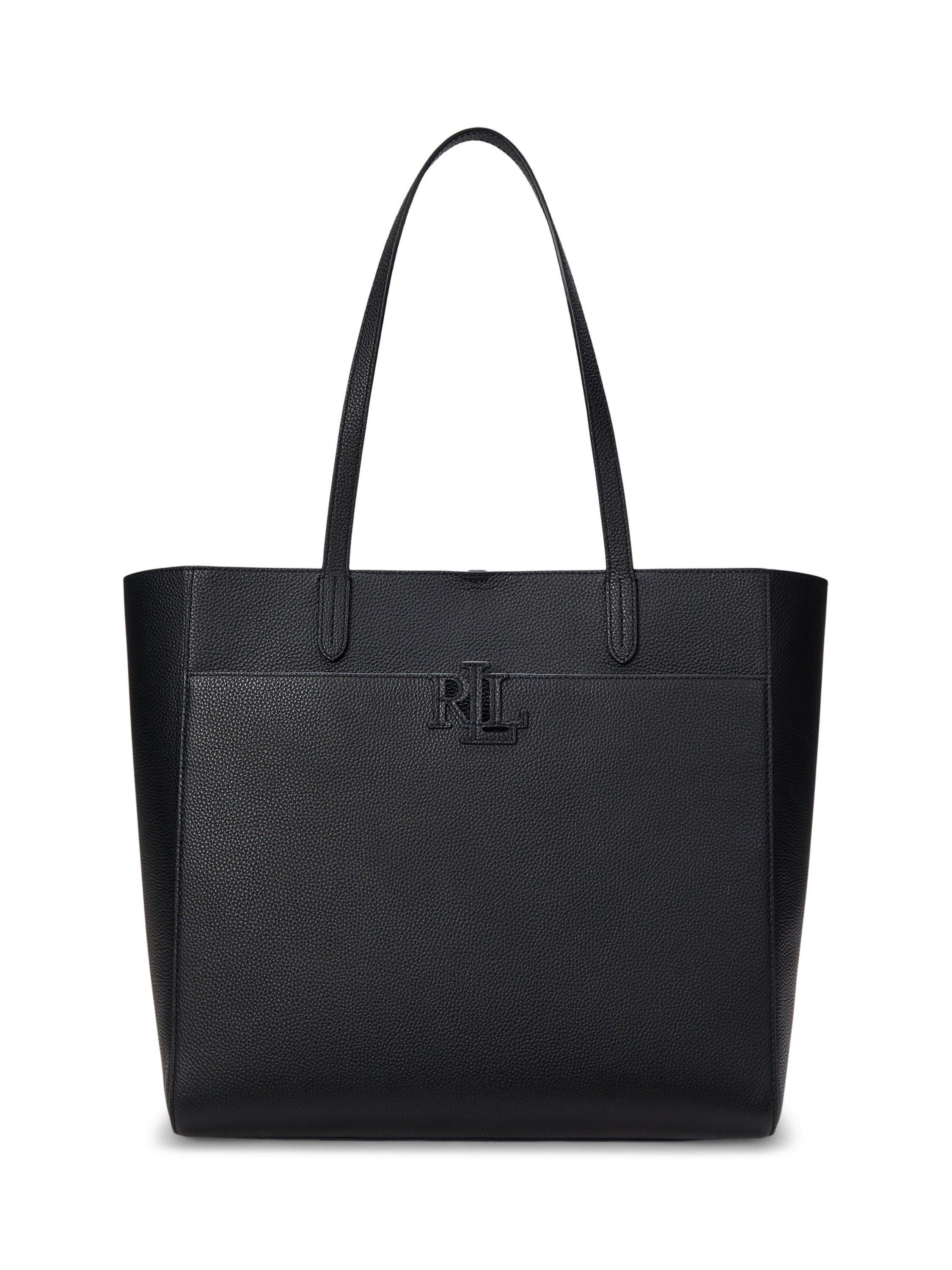 Product image 1 of 6, which shows Lauren Ralph Lauren Cameryn Large Pebbled Leather Tote Bag, Black
