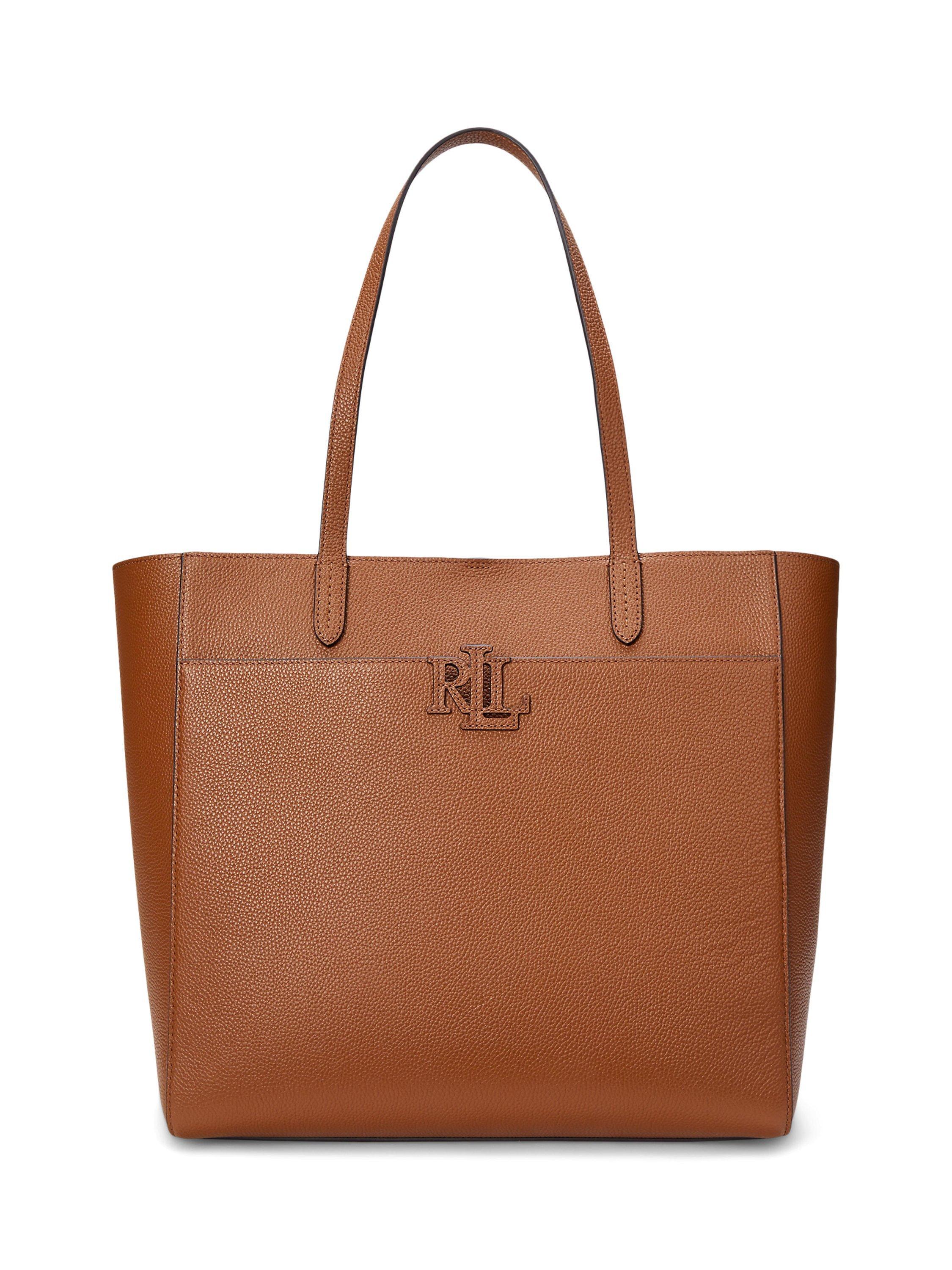 Product image 1 of 6, which shows Lauren Ralph Lauren Cameryn Large Pebbled Leather Tote Bag, Lauren Tan