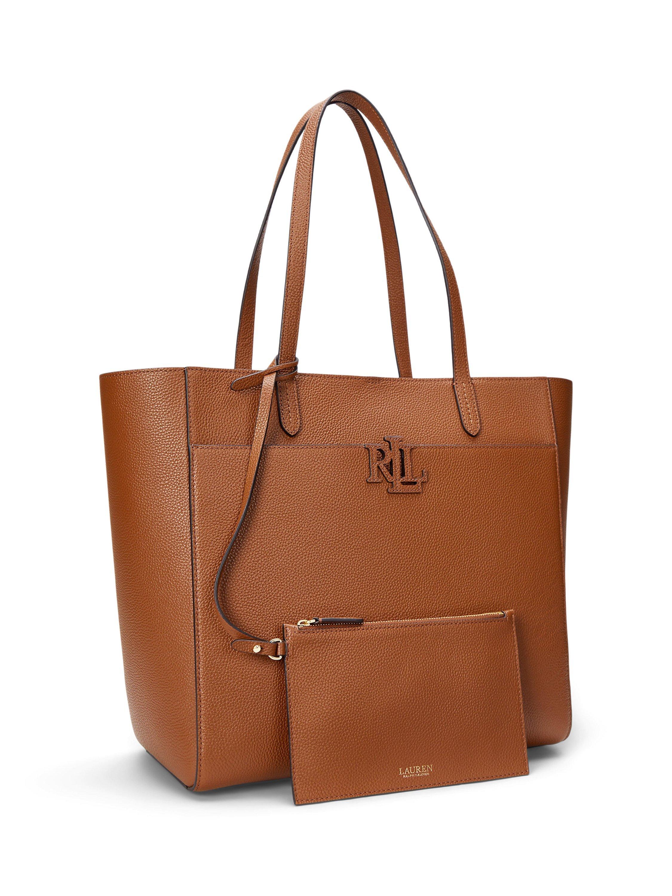 Product image 3 of 6, which shows Lauren Ralph Lauren Cameryn Large Pebbled Leather Tote Bag, Lauren Tan