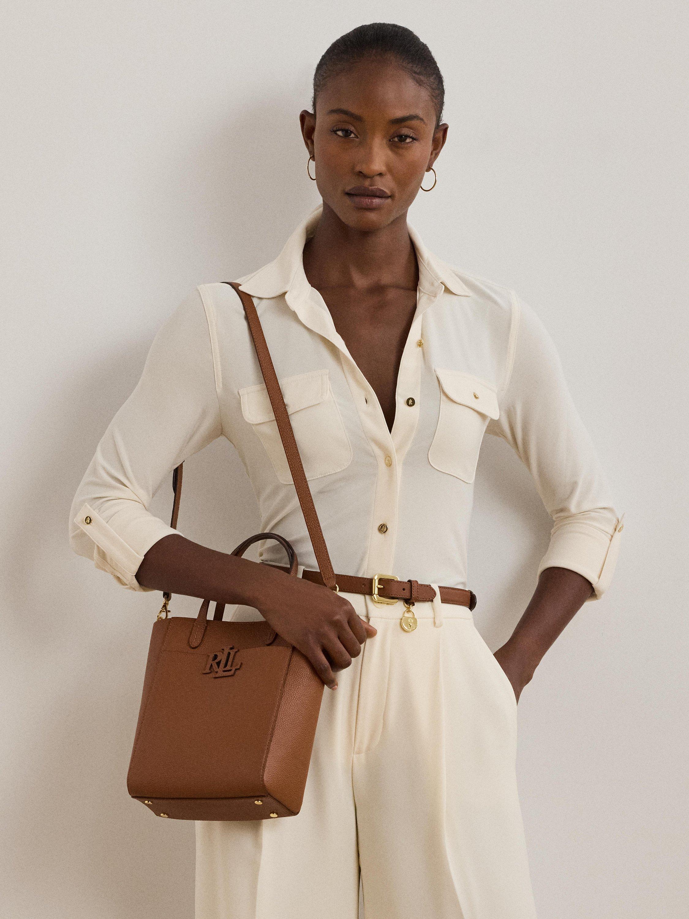 Product image 5 of 7, which shows Lauren Ralph Lauren Cameryn Small Pebbled Leather Tote Bag, Lauren Tan