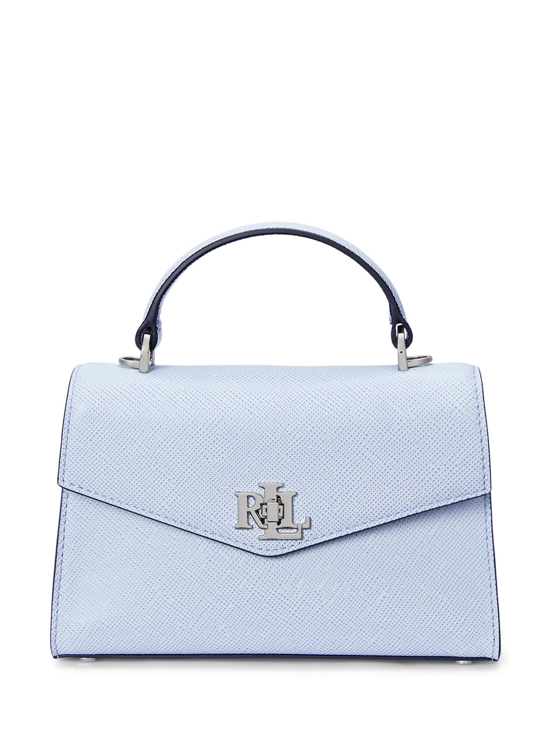 Lauren Ralph Lauren Farrah Crosshatch Leather Small Satchel, Cornflower Blue