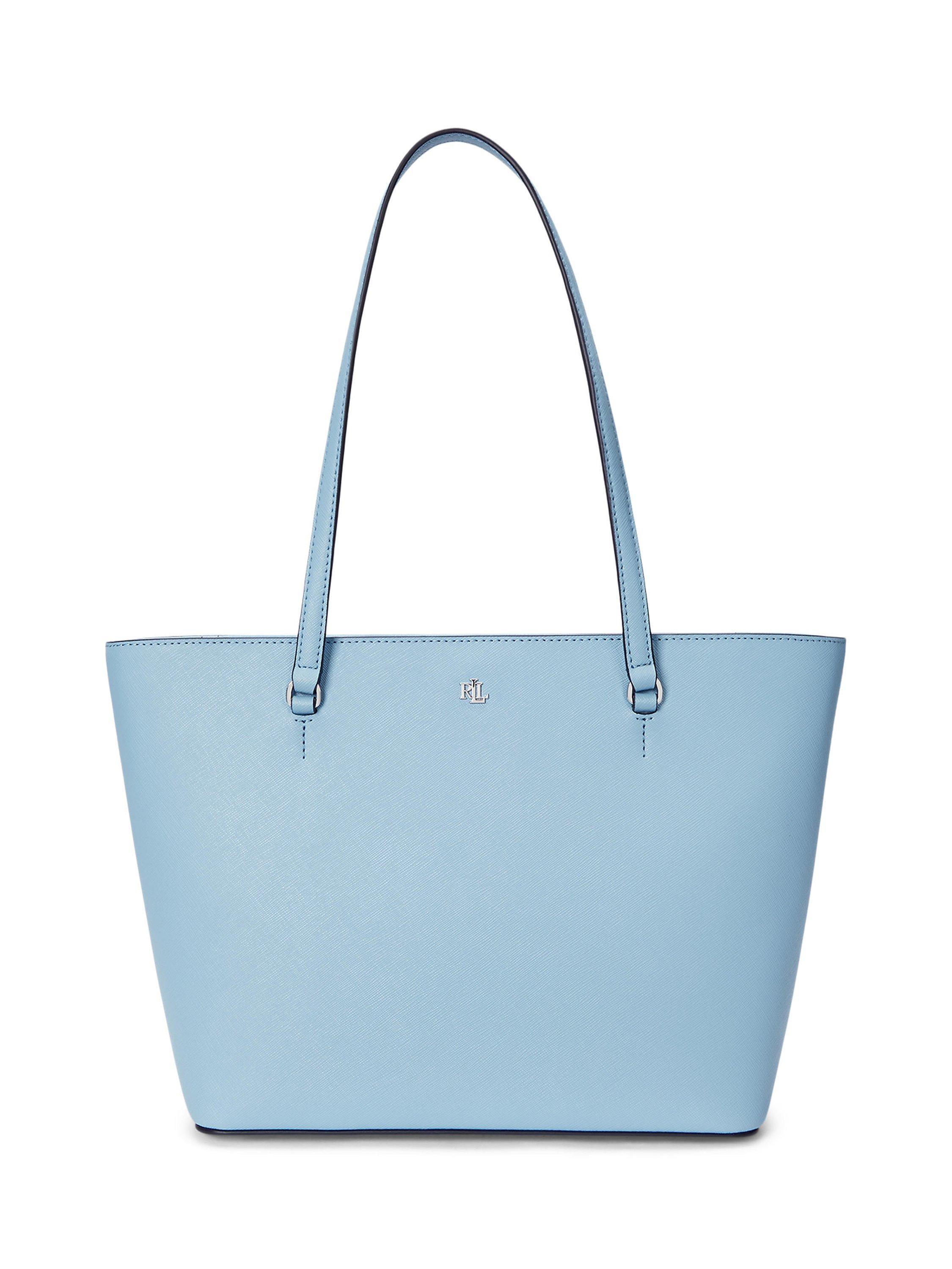Lauren Ralph Lauren Karly Crosshatch Leather Medium Tote Bag, Sky Blue