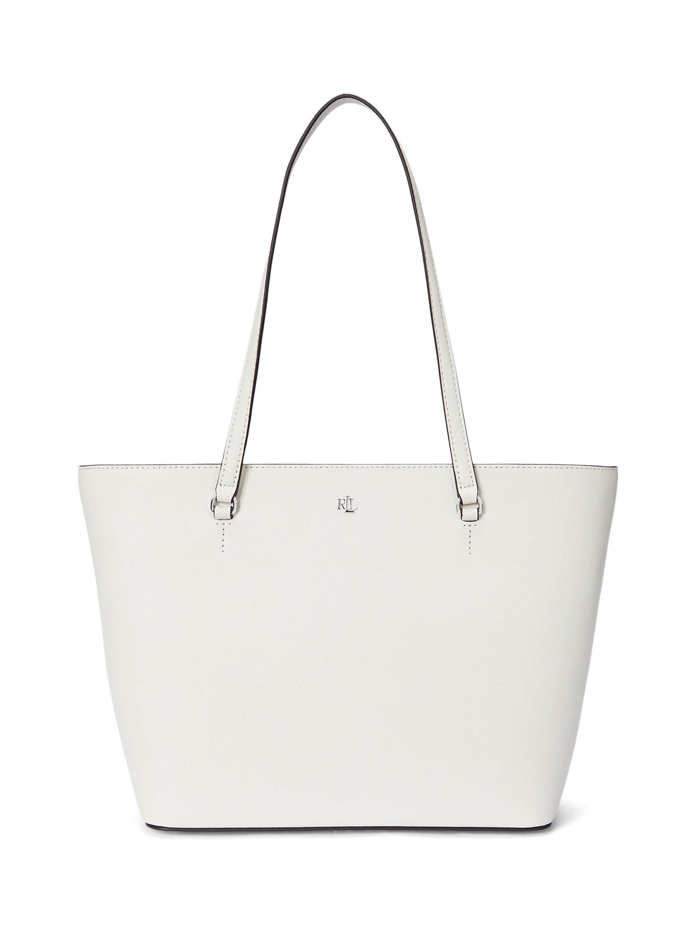 Lauren Ralph Lauren Karly Crosshatch Leather Medium Tote Bag, Soft White