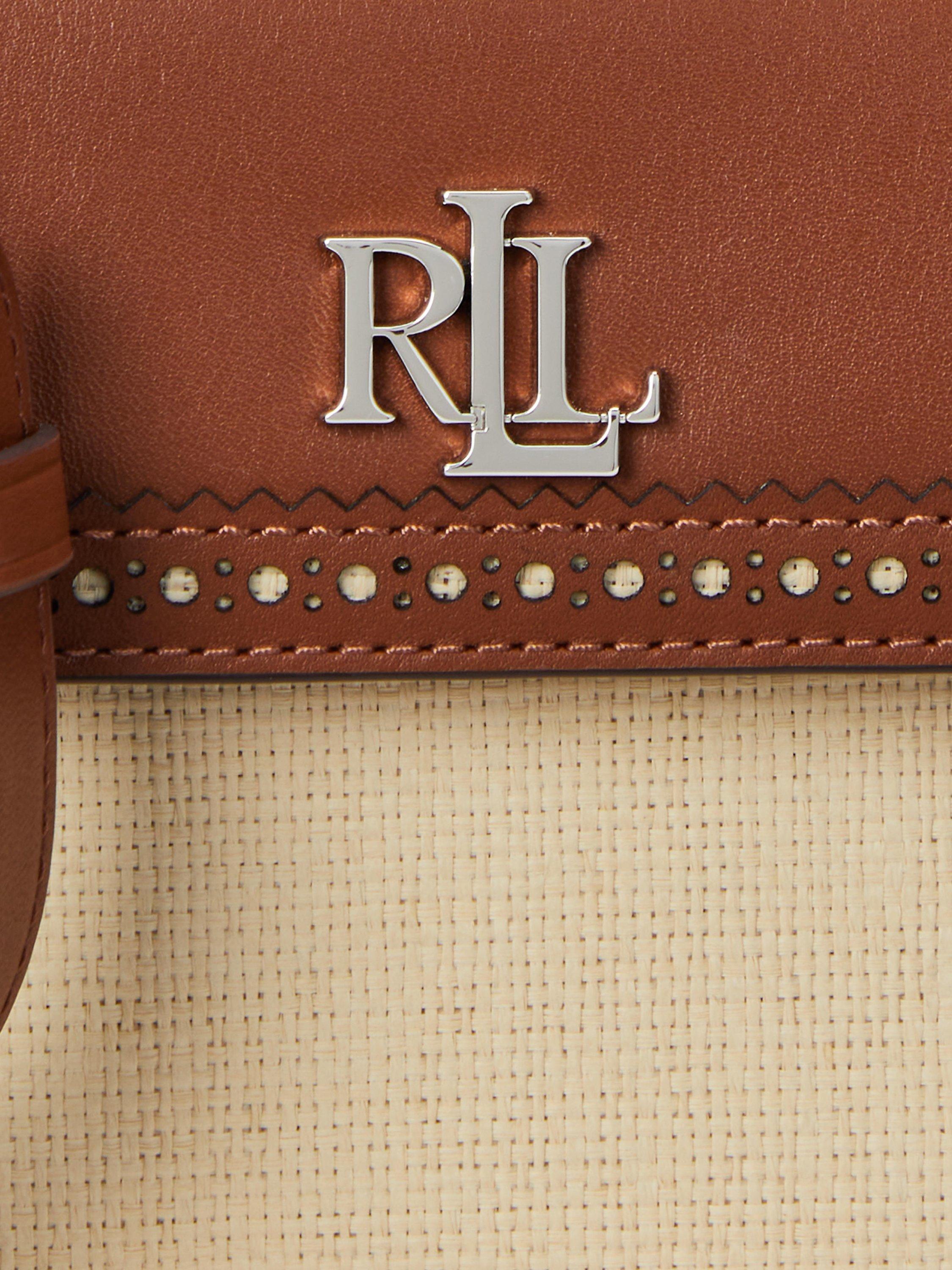 Product image 6 of 6, which shows Lauren Ralph Lauren Marcy Two-Tone Straw Satchel Bag, Lght Ntl/Lauren Tan