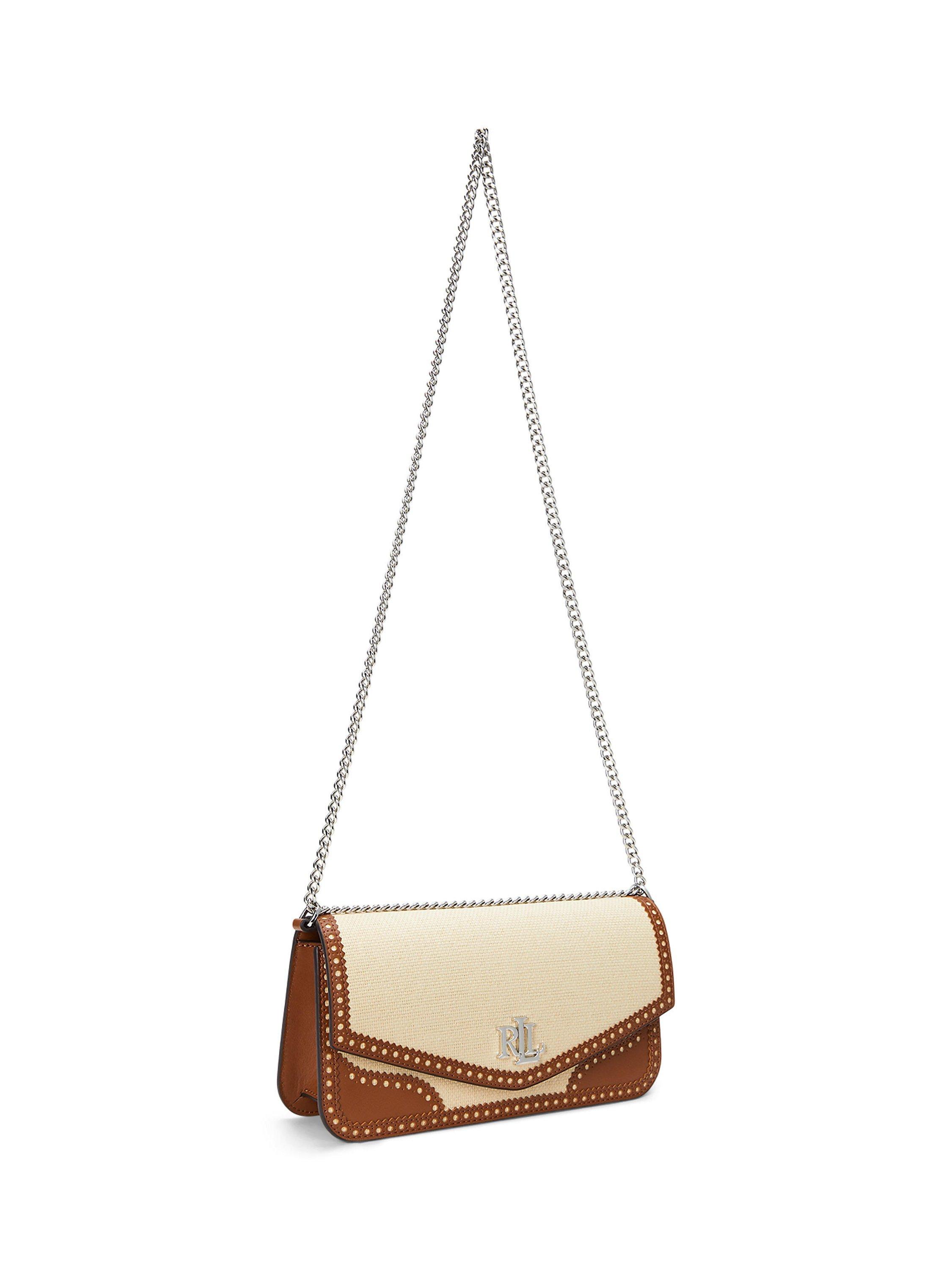 Product image 3 of 6, which shows Lauren Ralph Lauren Sawyer Raffia & Leather Shoulder Bag, Light Natural/Lauren Tan