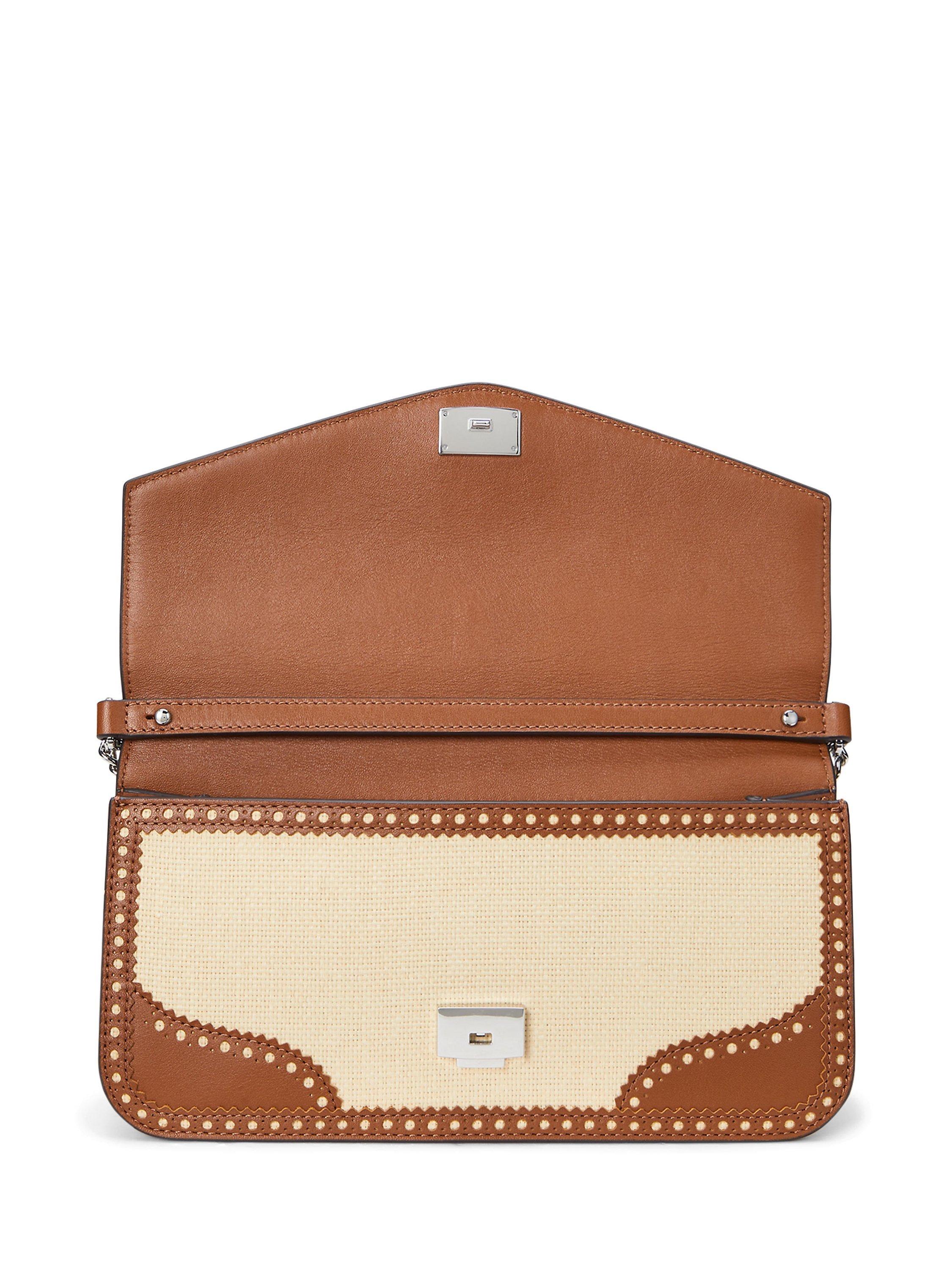 Product image 4 of 6, which shows Lauren Ralph Lauren Sawyer Raffia & Leather Shoulder Bag, Light Natural/Lauren Tan