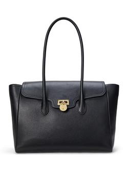 Lauren Ralph Lauren Tanner Large Pebbled Leather Satchel Tote, Black